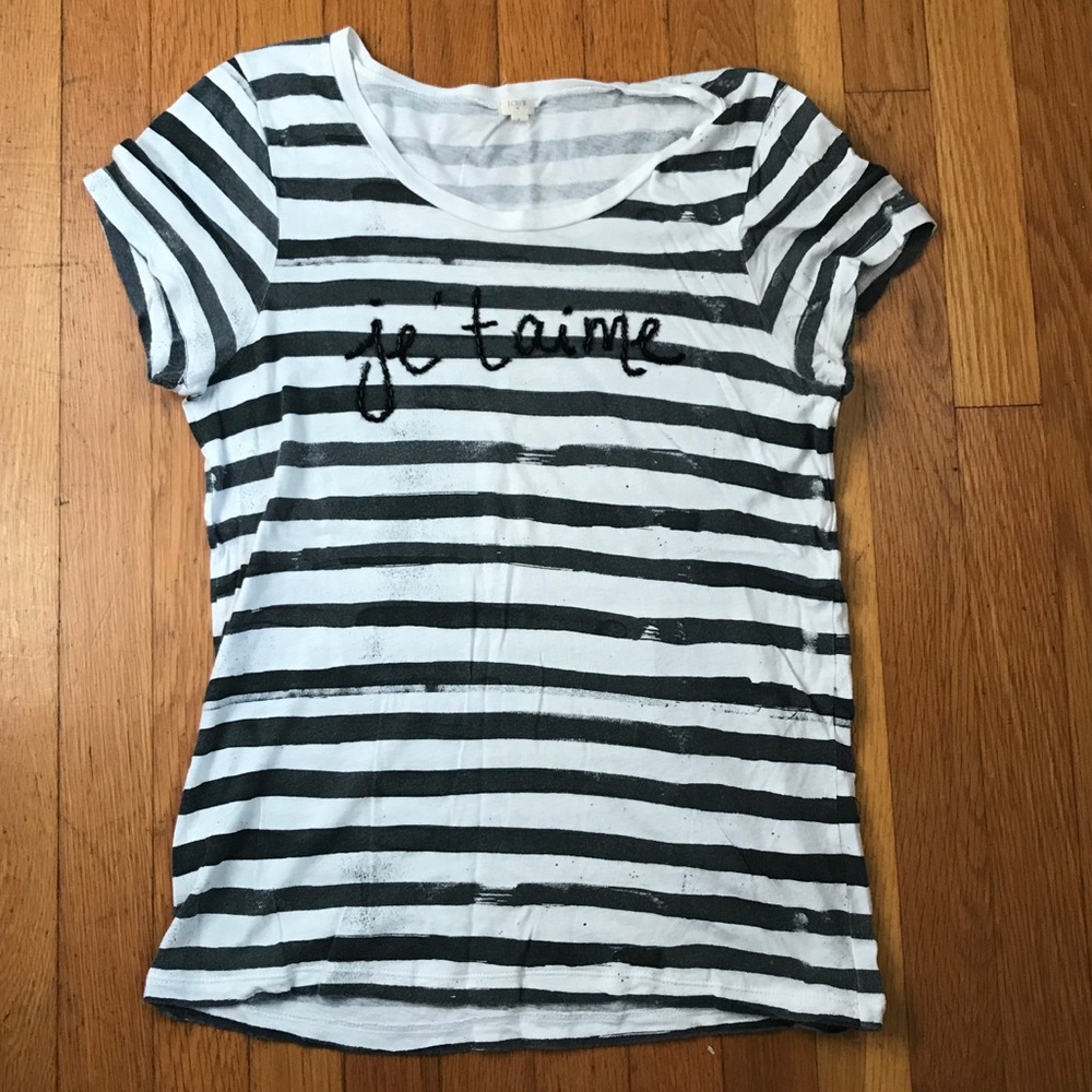 J.Crew Black & White Striped Tee Je T’aime